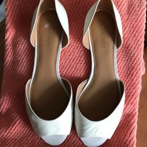 White Leather Nine West Leather Flats